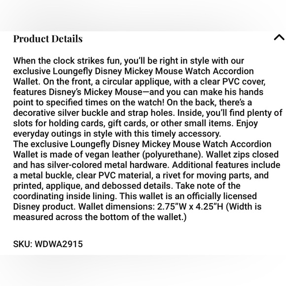 Loungefly Mickey Mouse Watch Accordion Wallet - Picture 4 of 4
